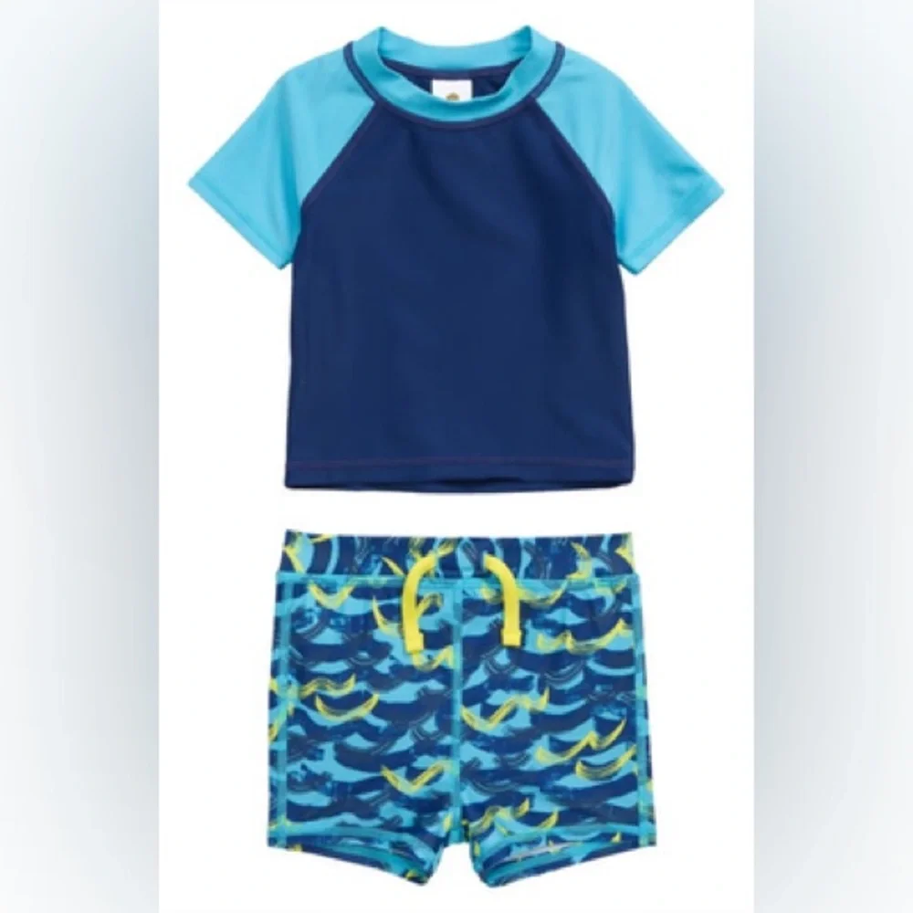 Nordstrom Baby Tucker + Tate 3 Blue Swim Set with Matching Hat NEW